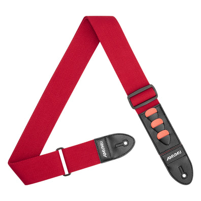 AMUMU Guitar Strap – 2" Pure Cotton with Pick Holder, Double-Layer Leather Ends, Strong Webbing & Anti-Scratch Stitched Front, Adjustable 36"-63"-CO24W-BUR-V